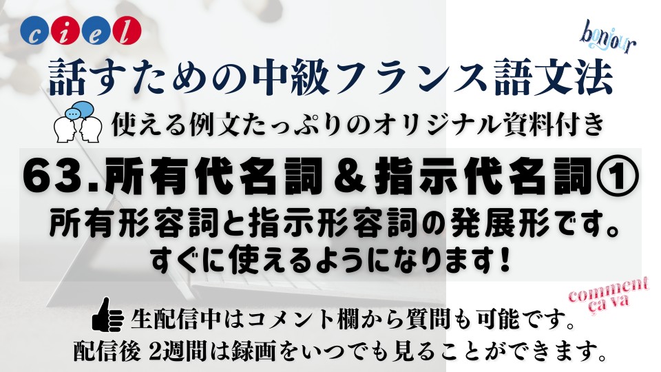 63. 所有代名詞＆指示代名詞①  所有形容詞と指示形容詞の発展形です。 すぐに使えるようになります！